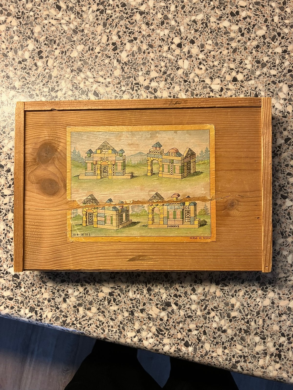 Vintage houten bouwblokken set in kist, Ophalen, Gebruikt, Overige merken