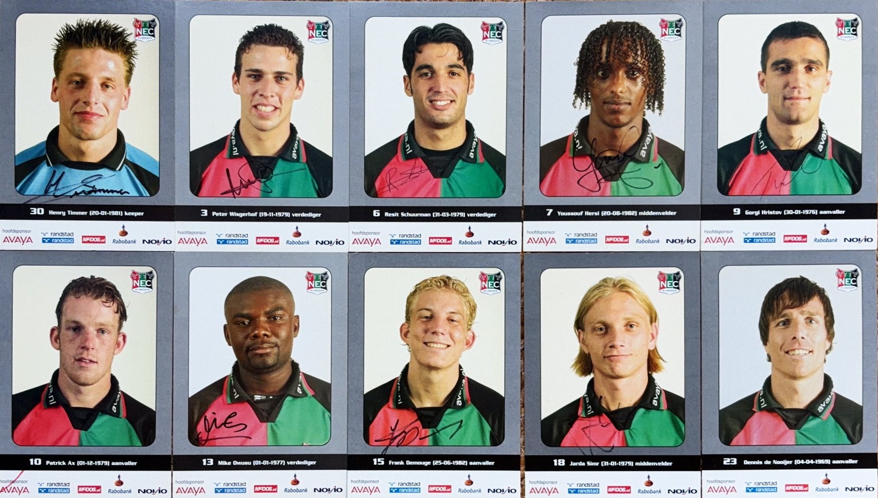 10 Spelerskaarten NEC Nijmegen - seizoen 2002/2003, Verzenden, Zo goed als nieuw, Ajax, Spelerskaart