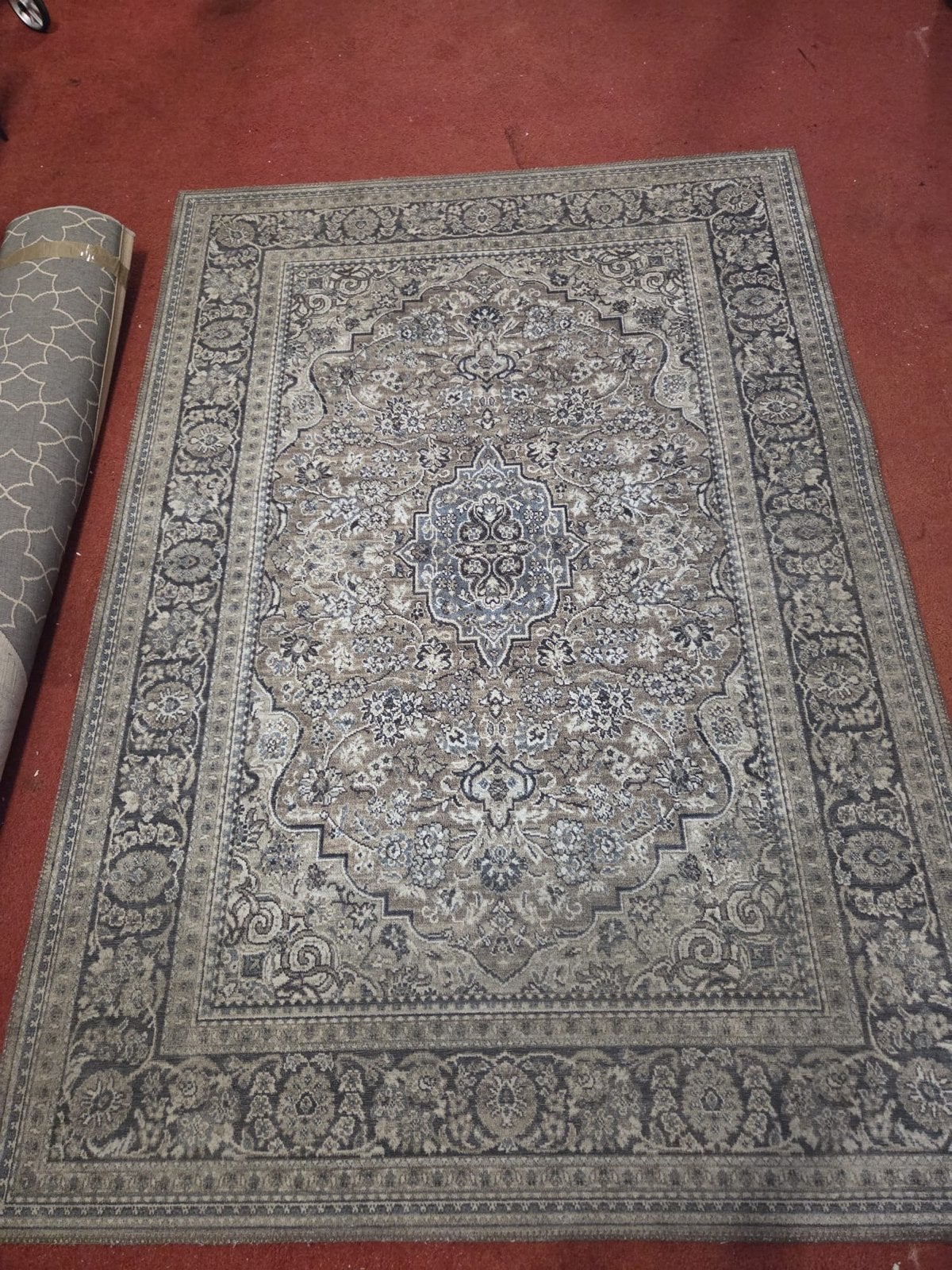 Klassiek vloerkleed met oosters patroon - Grijs/Beige, Ophalen, Gebruikt, 200 cm of meer, 200 cm of meer