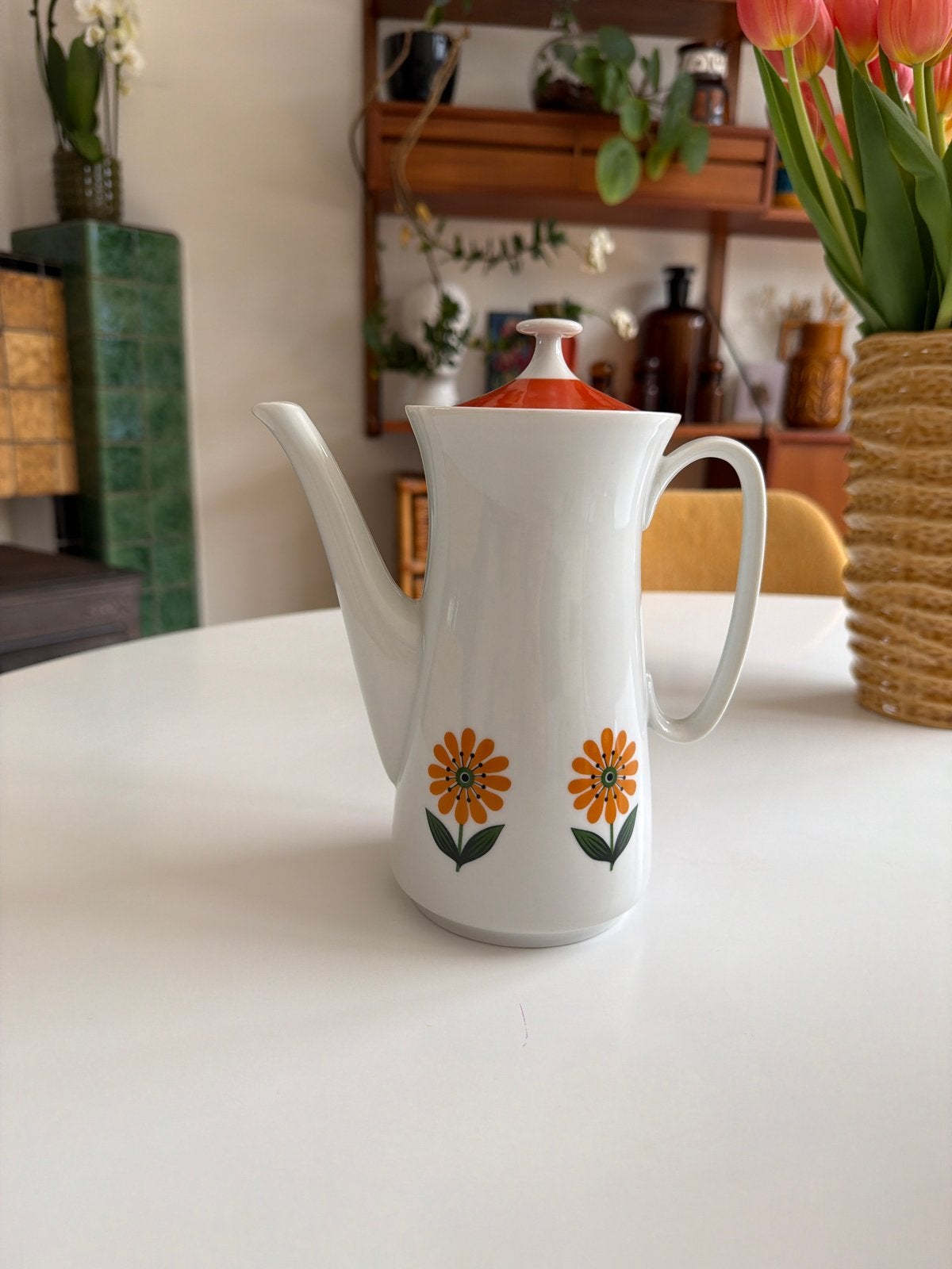 Vintage Bavaria Creidlitz Koffiepot/Theepot Oranje Bloemen, Ophalen of Verzenden