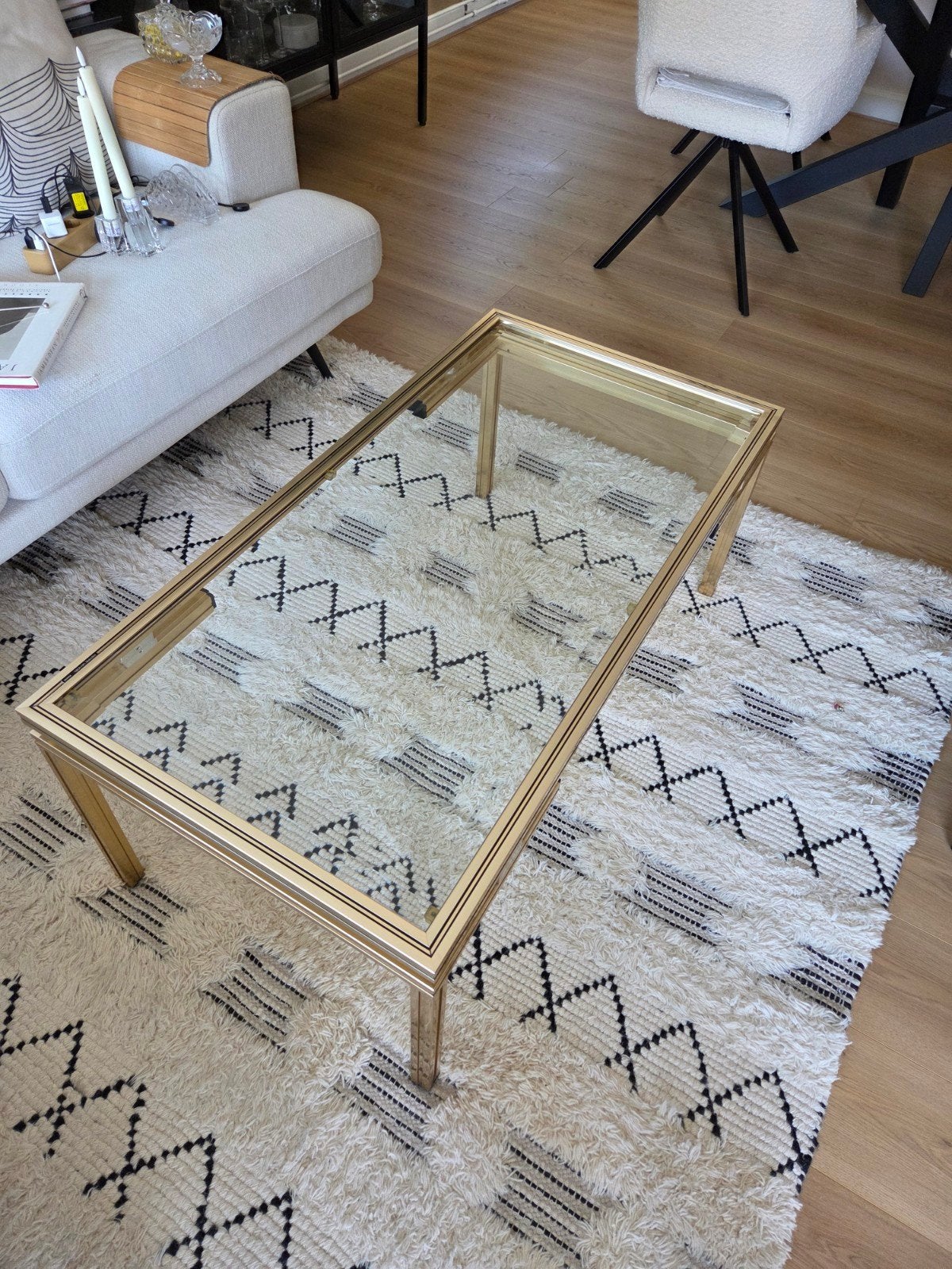 Pierre Vandel Paris Salontafel - Goud met Zwarte Rand, Gebruikt, 100 tot 150 cm, Vintage, Modern, Hollywood Regency, Glas