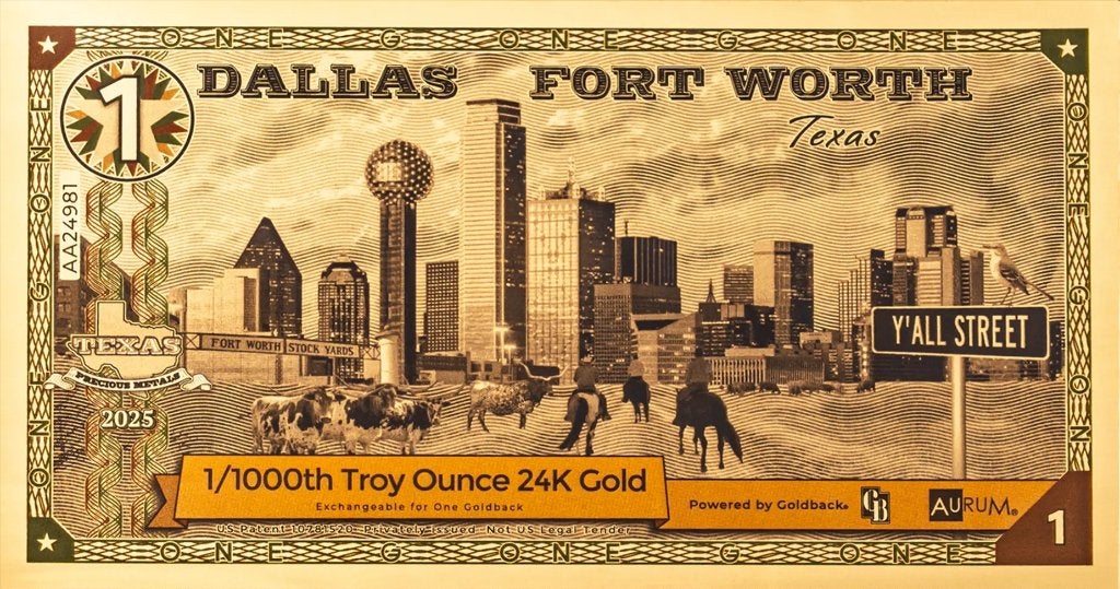 USA 1 goldback Dallas Fort Worth 2025, Ophalen of Verzenden, Goud