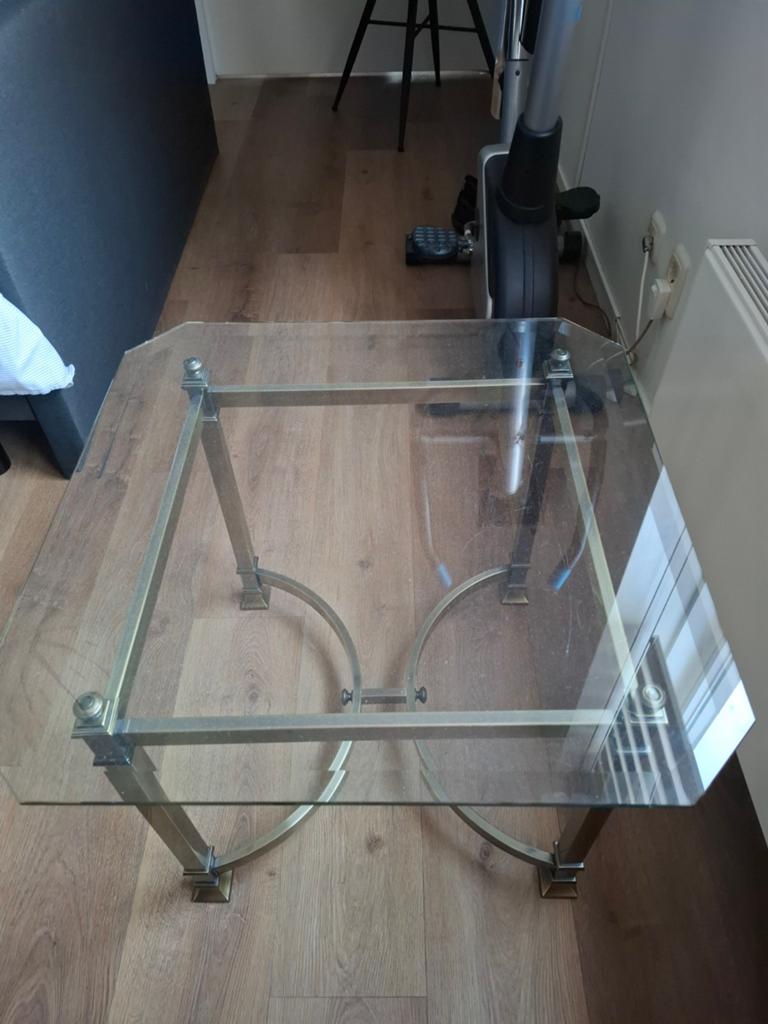 T.e.a.b Salontafel met glasplaat facet geslepen 60 x 60, Huis en Inrichting, Tafels | Salontafels, Ophalen, 50 tot 100 cm, Vierkant