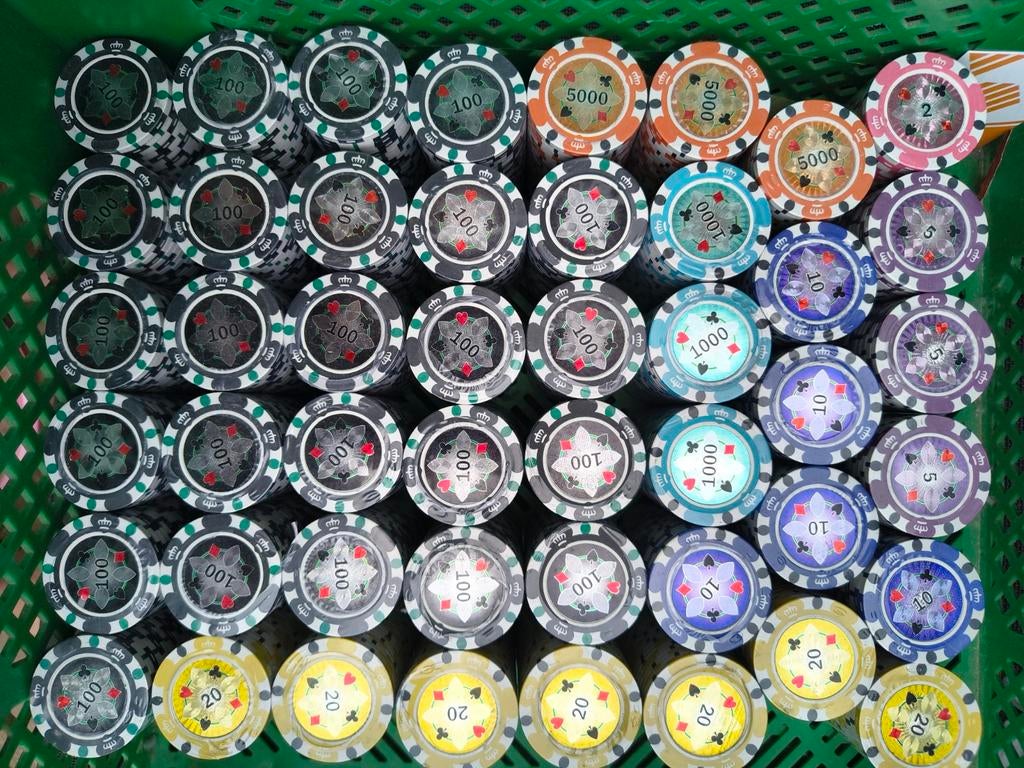 Grote set 14,5 gr Crown pokerchips - diverse waarden, Ophalen, Nieuw