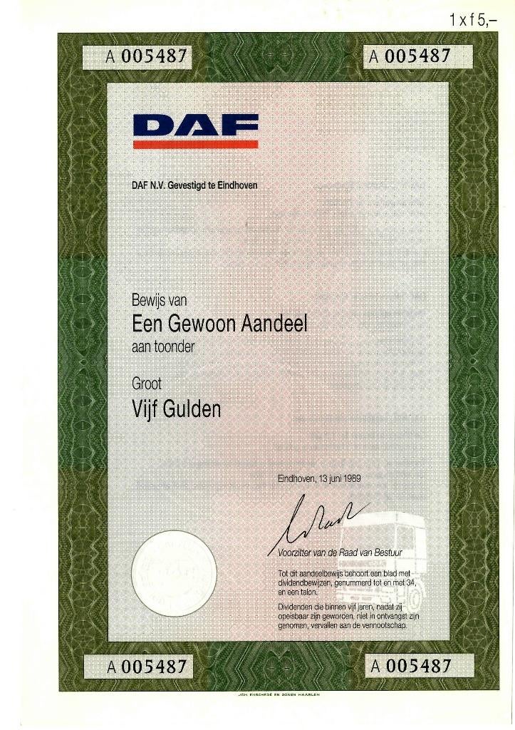 DAF Aandeel Eindhoven, Ophalen of Verzenden, 1970 tot heden, Aandeel