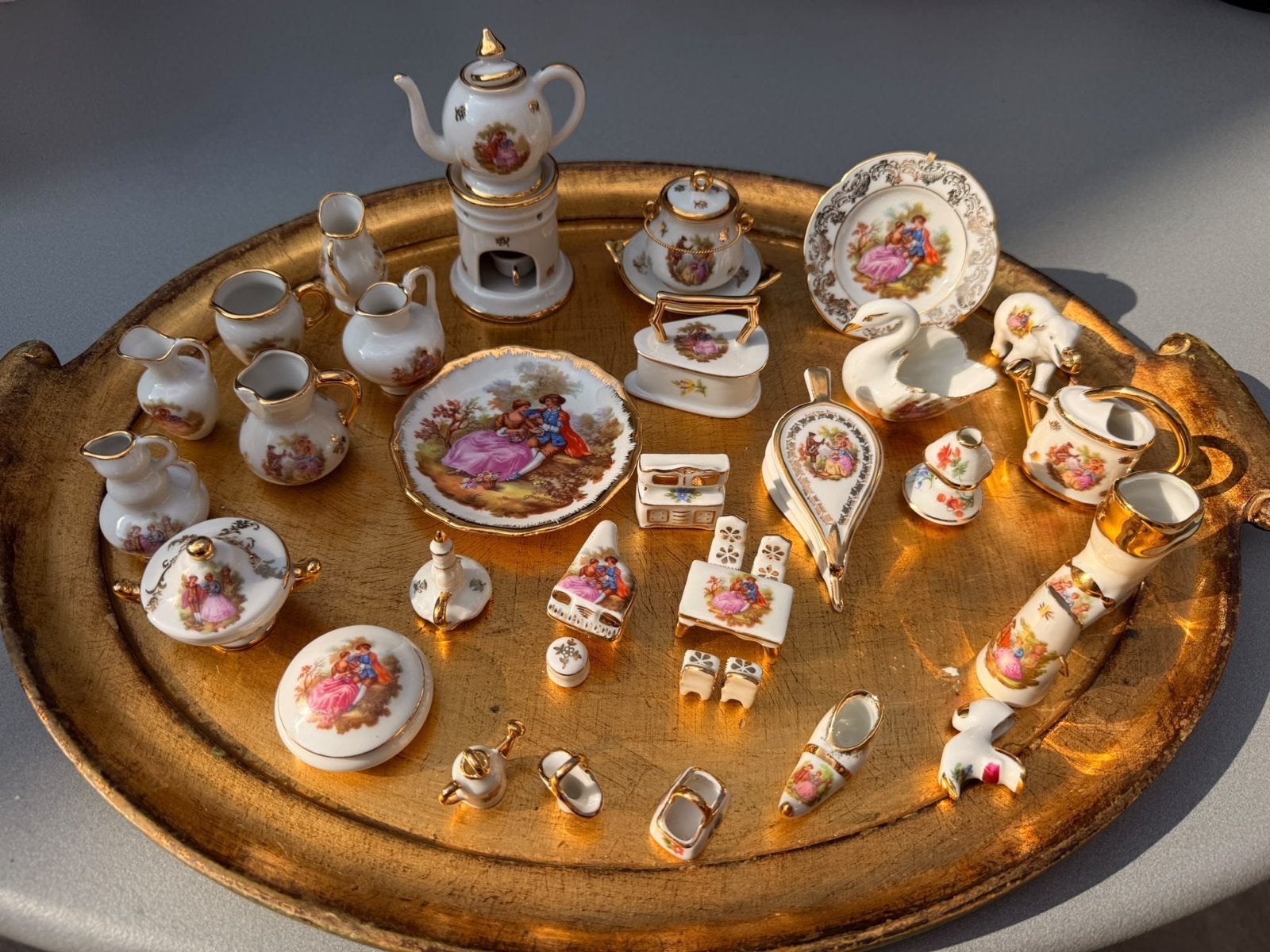 Complete set miniatuur Limoges Frans porselein - 35 stuks, Antiek en Kunst, Ophalen
