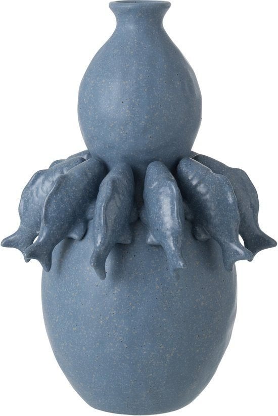Nieuw J-Line Keramieken vaas VIS, steenblauw, 32 cm hoog, Rue De La Forêt 5 7522 Tournai Belgie, 32 cm, Blauw, Nieuw