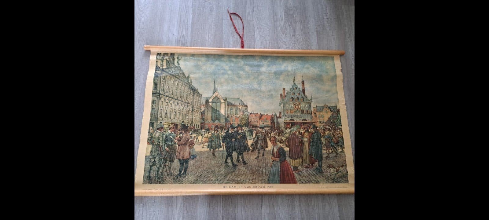 Vintage schoolplaat Amsterdam Dam, Antiek en Kunst, Ophalen, Geschiedenis