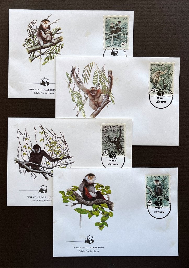 WWF WNF Vietnam 1987 FDC Kuif-Gibbon Aap, Ophalen of Verzenden, Onbeschreven, Rest van de wereld