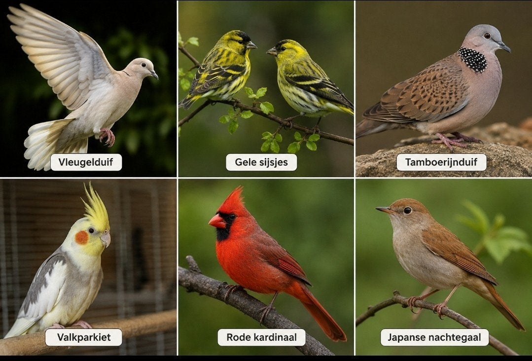 diverse vogels aangeboden