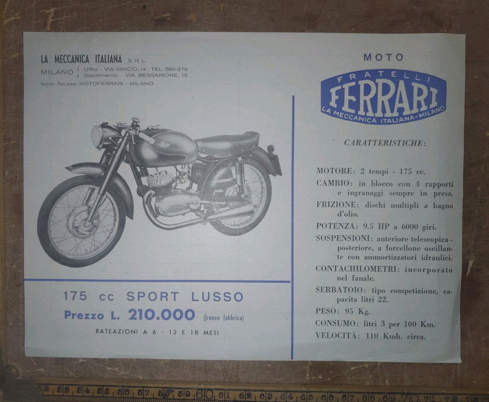 Reclame Moto Ferrari 1955, Ophalen of Verzenden, Overige merken