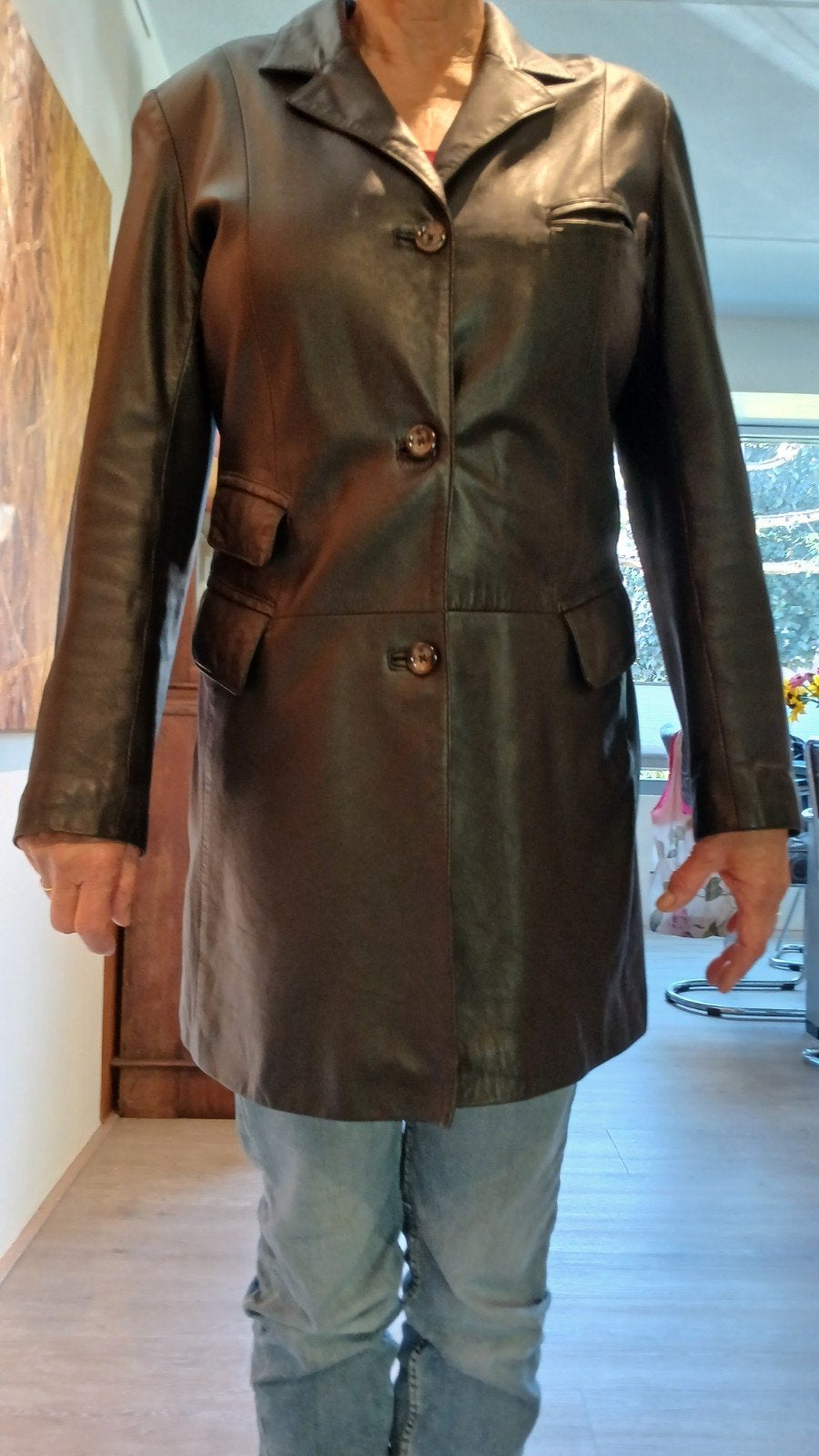 ARMA Leren Jas/Mantel - Donkerbruin-Zwart - Maat 38, Maat 38/40 (M), Bruin, Ophalen of Verzenden, Zo goed als nieuw