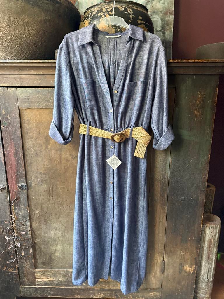 Zara Denim Look Jurk met Ceintuur - Maat L, Kleding | Dames, Maat 38/40 (M), Blauw, Ophalen of Verzenden, Zo goed als nieuw