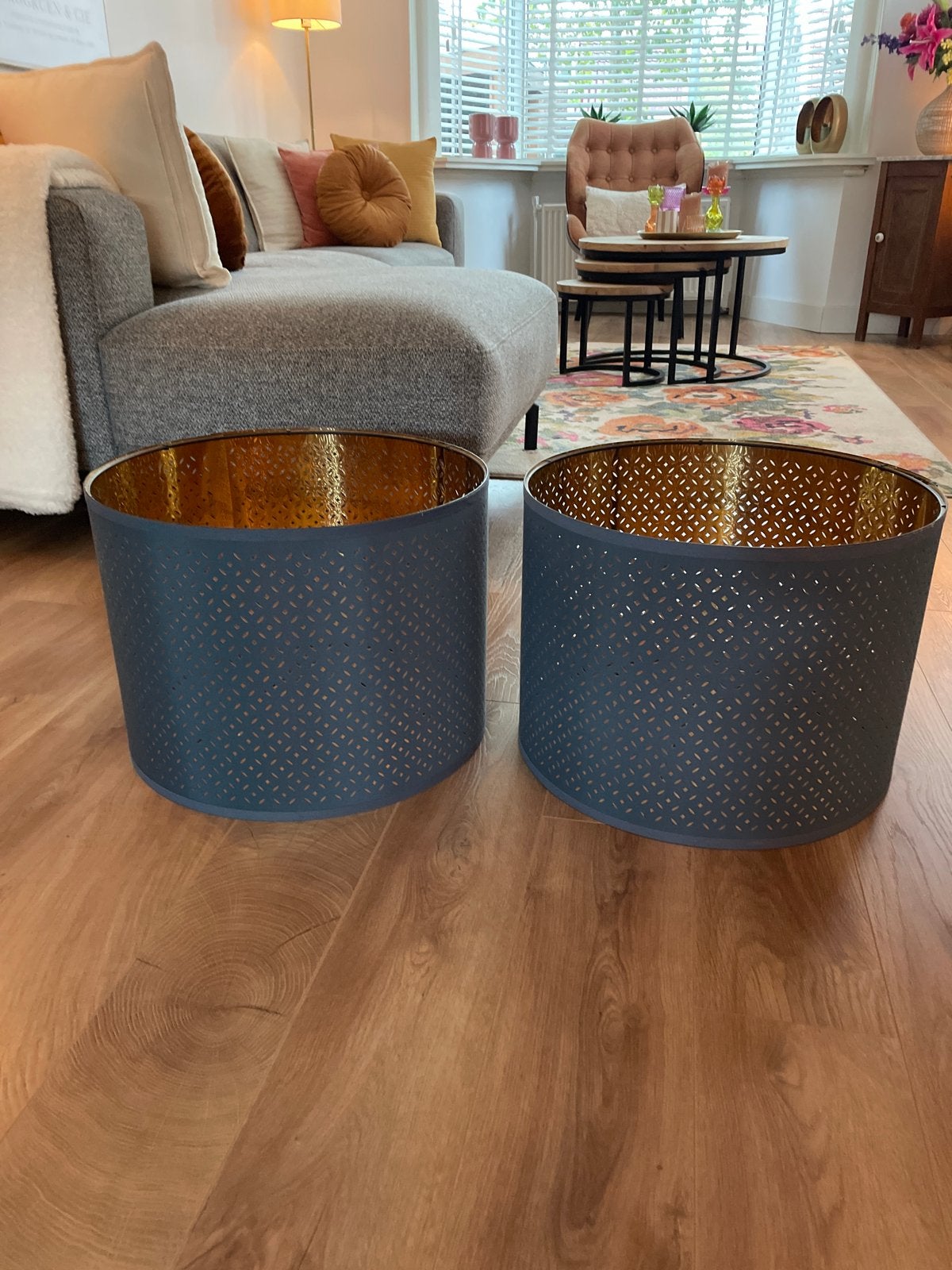 2x IKEA lampenkap met gouden binnenkant - 45 cm diameter, Ophalen, Overige typen, Rond, Zo goed als nieuw