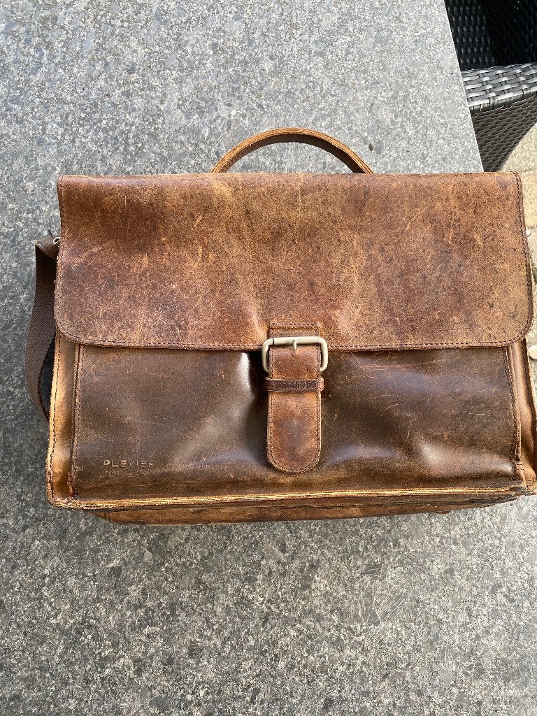 Plevier lederen akte/laptop tas, Overige merken, Gebruikt, Bruin, Ophalen of Verzenden