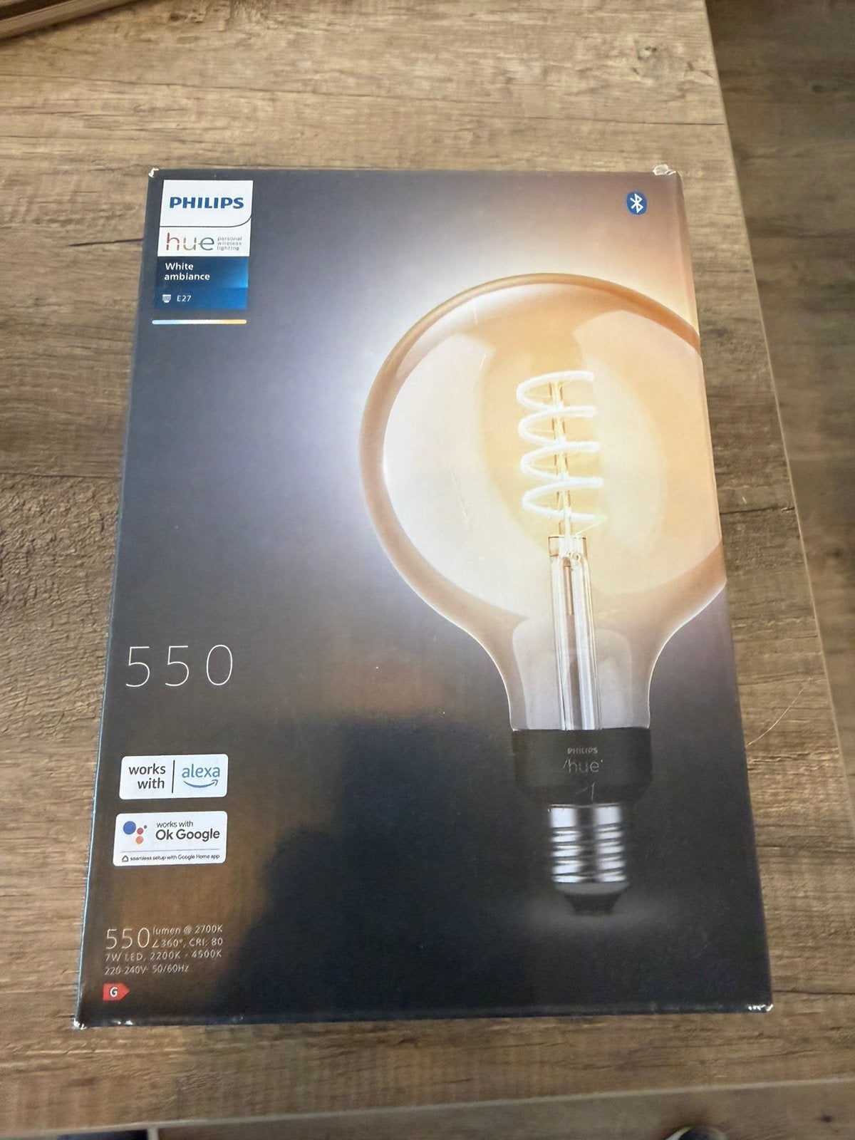 Hue E27 filament G125 White ambiance, Huis en Inrichting, Lampen | Losse lampen, Ophalen, Zo goed als nieuw, E27 (groot), Led-lamp