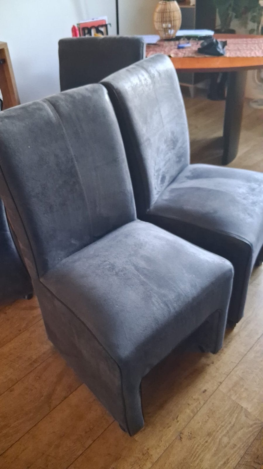 4x Grijze gestoffeerde eetkamerstoel met hoge rugleuning, Huis en Inrichting, Stoelen, Ophalen, Gebruikt, Twee, Stof