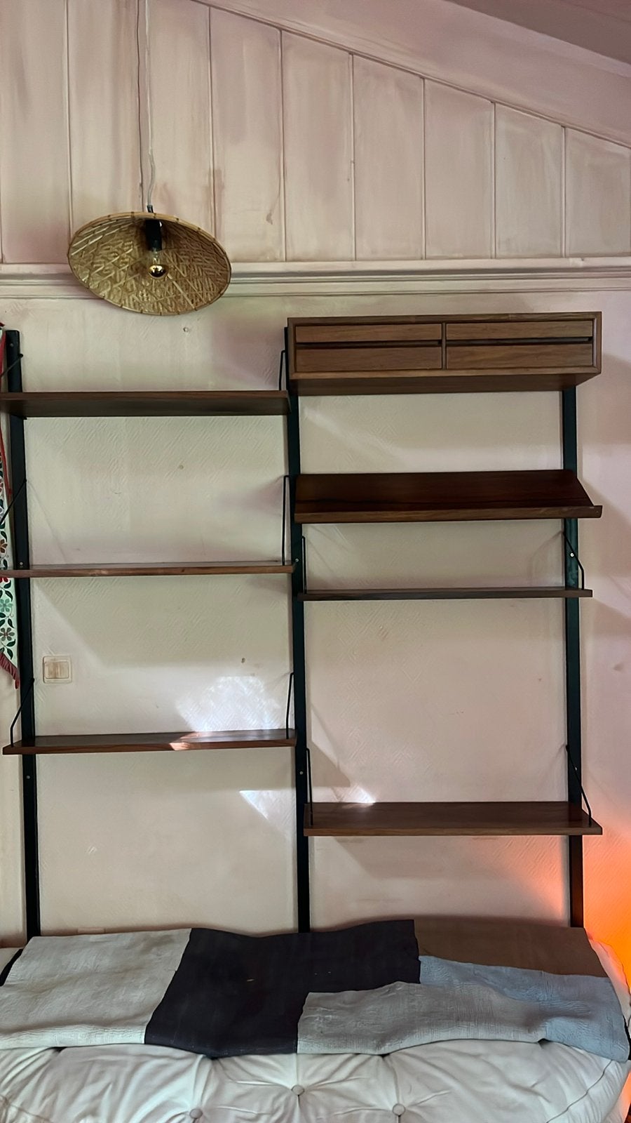Vintage wandsysteem met planken en lades, Huis en Inrichting, Ophalen, Gebruikt