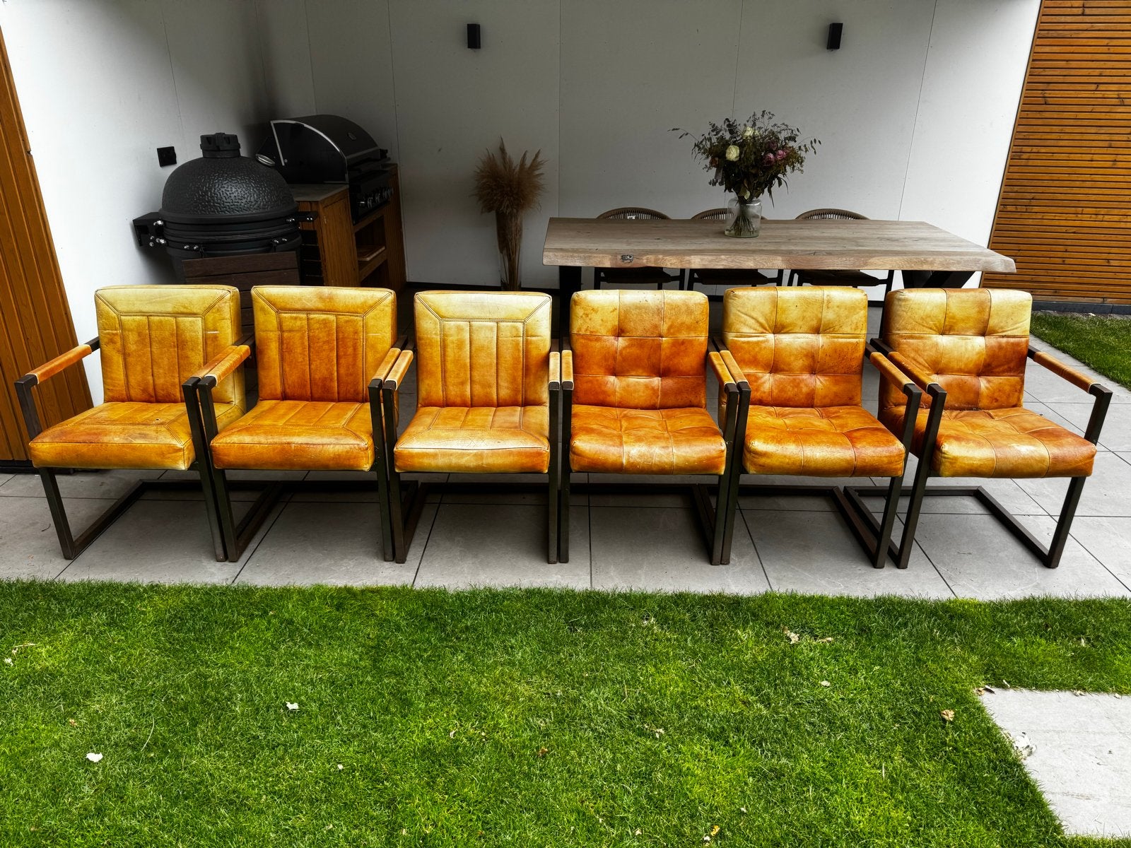 Set van 6 vintage leren eetkamerstoelen, Ophalen