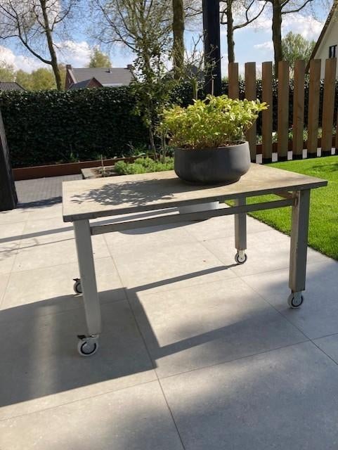 Tuintafel onderstel op wielen, Ophalen of Verzenden, Gebruikt, Rechthoekig, Metaal