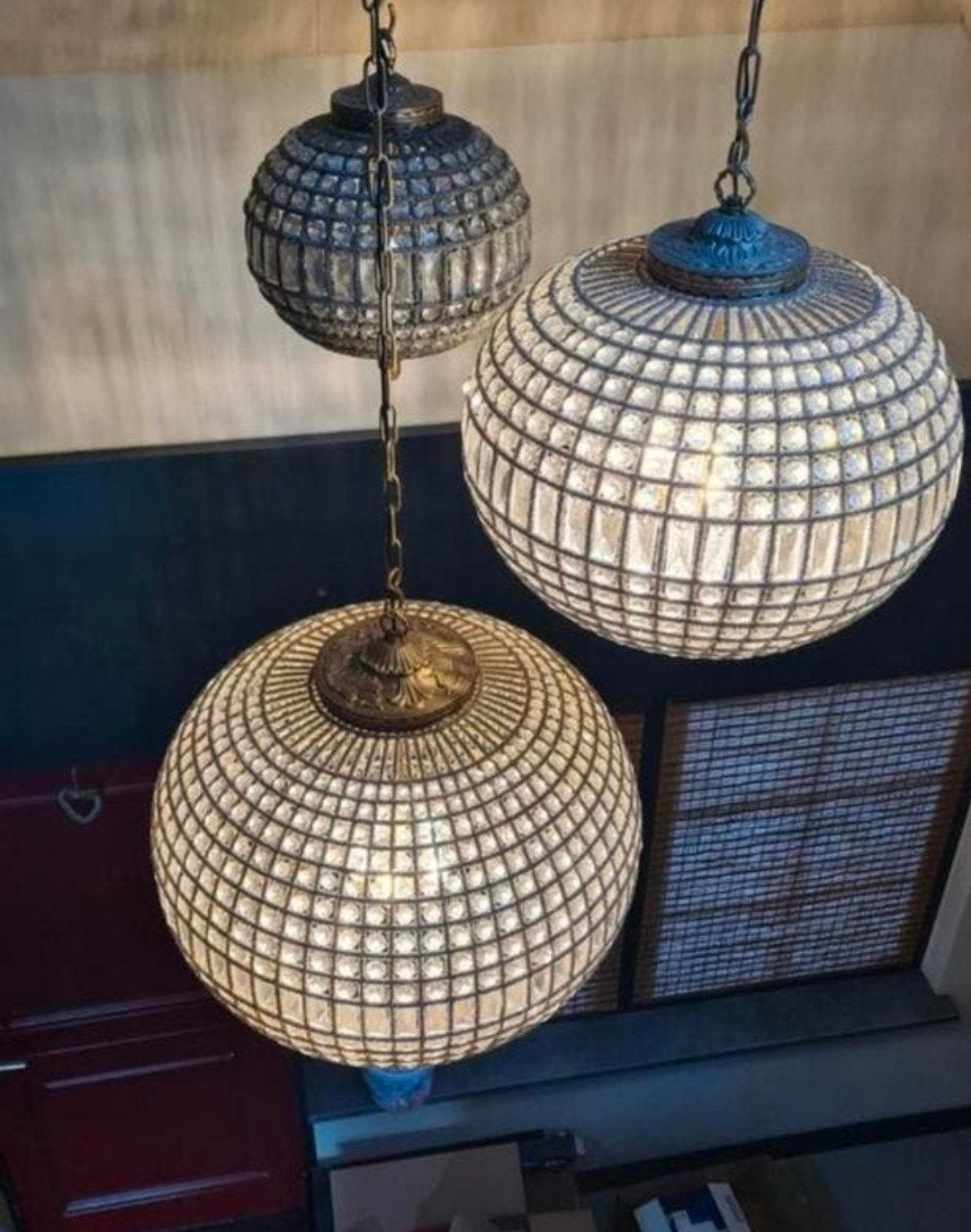 Prachtige Kasbah Chandelier Brass Hanglamp kroonluchter, Ophalen of Verzenden, Gebruikt, Glas