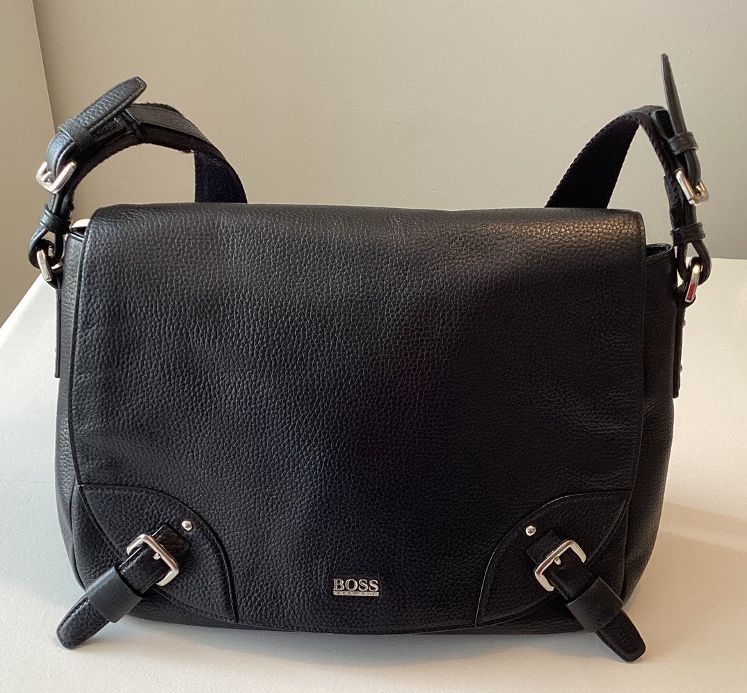 Hugo Boss dames schoudertas | leer | zwart, Verzenden, Gebruikt, Zwart, Schoudertas