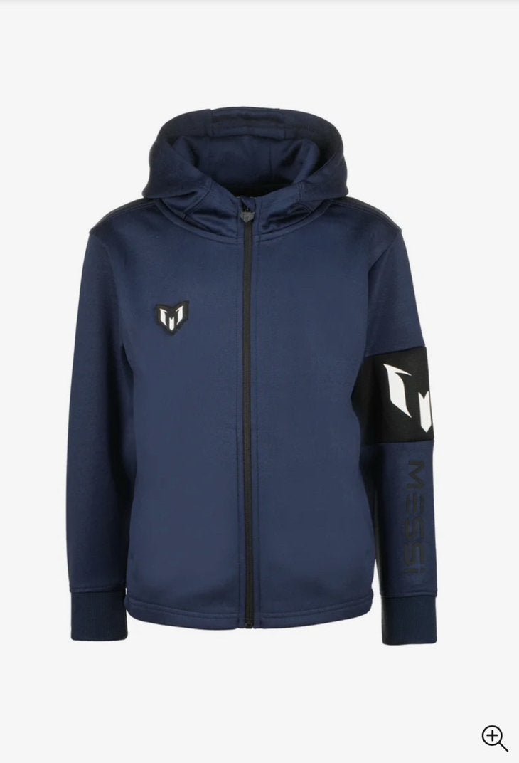 Kinder Messi sweater rits hoodie capuchon blauw vest 98 104, Ophalen of Verzenden, Zo goed als nieuw, Jongen, Messi