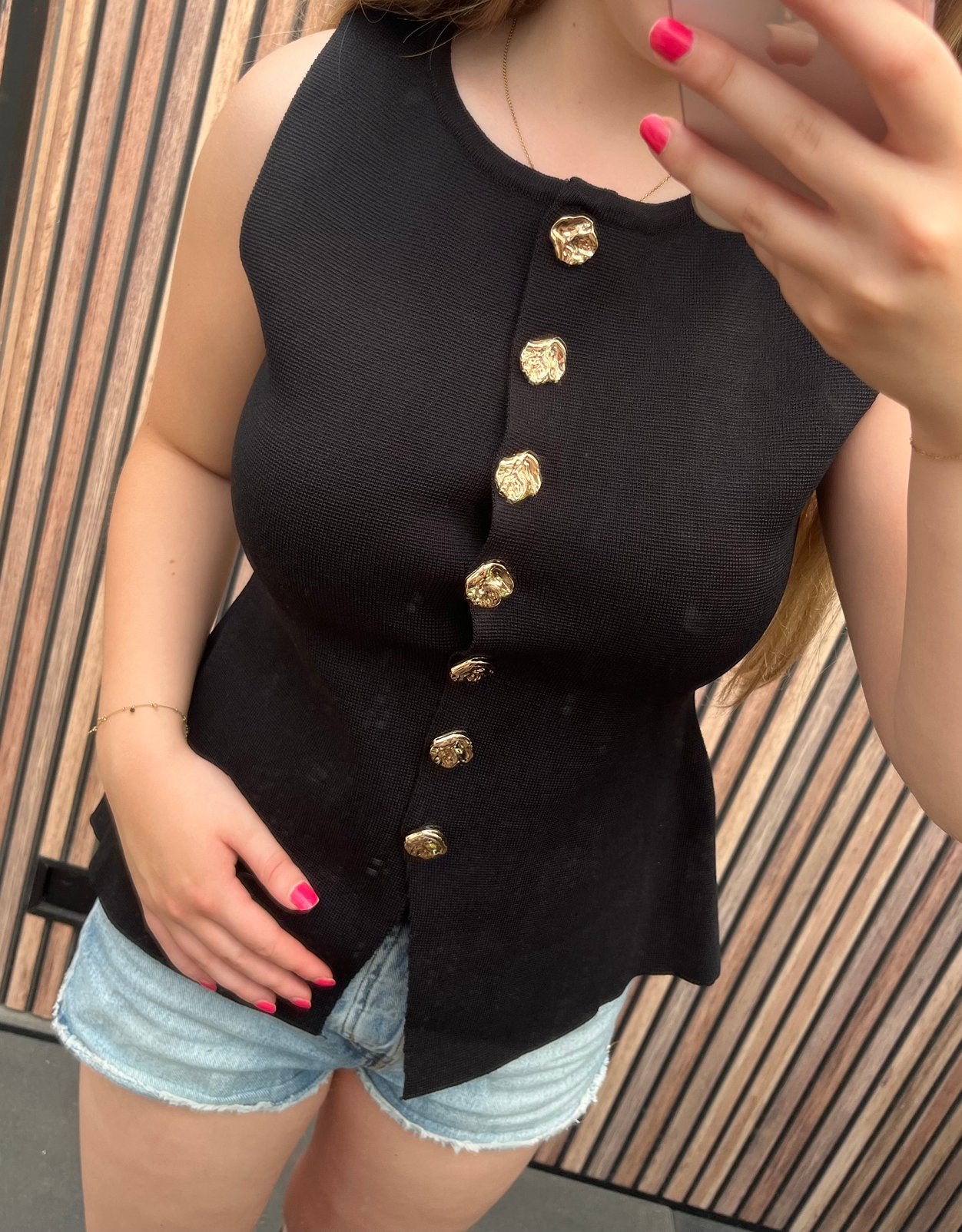 Gilet / top gouden knopen, Kleding | Dames, Tops, Ophalen of Verzenden, Nieuw, Zwart, Zonder mouw