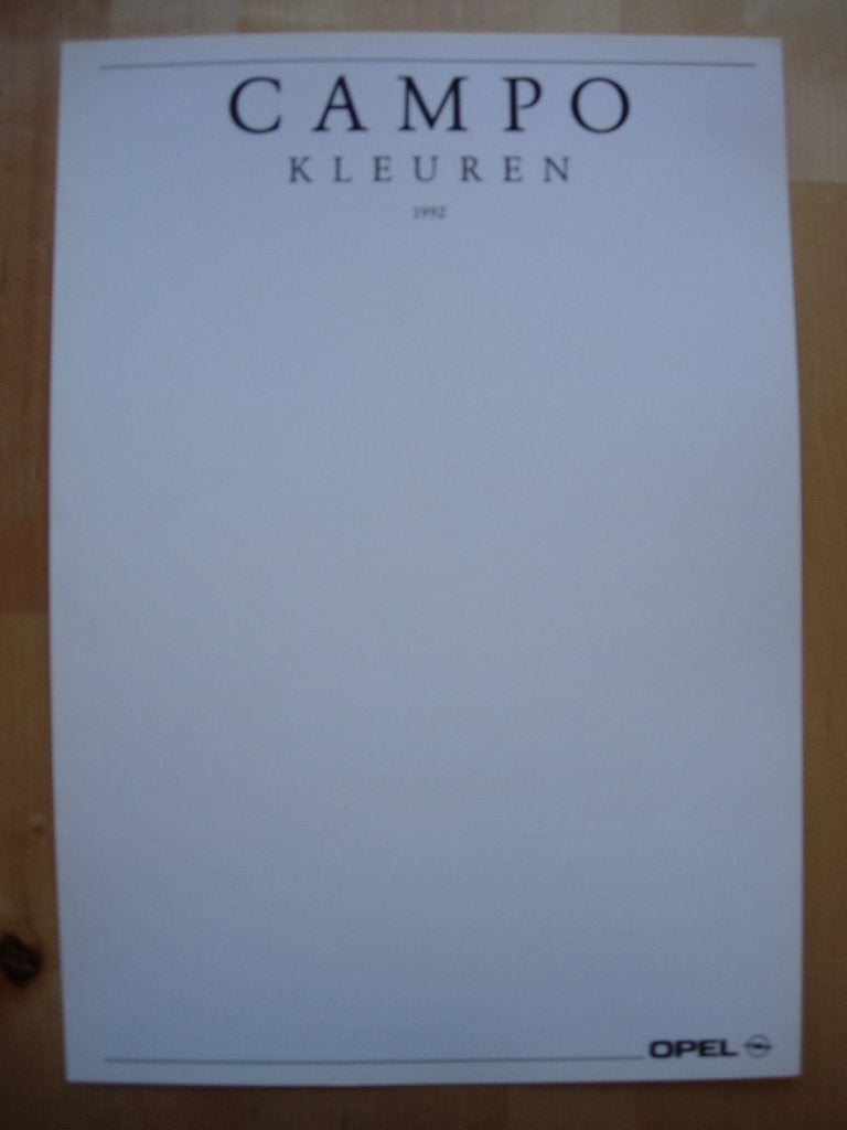 Opel Campo Lakkleuren Brochure 1992 – Pickup Pick up, Opel, Zo goed als nieuw, Opel, Ophalen of Verzenden