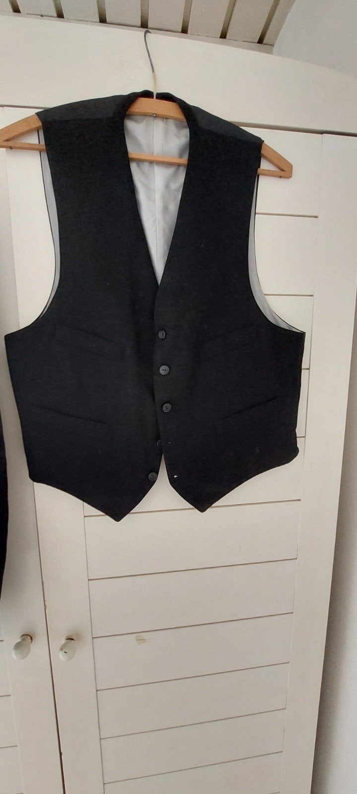 Gestreepte pantalon en zwart gilet., Carnaval, Maat 48/50 (M), Ophalen of Verzenden, Kleding