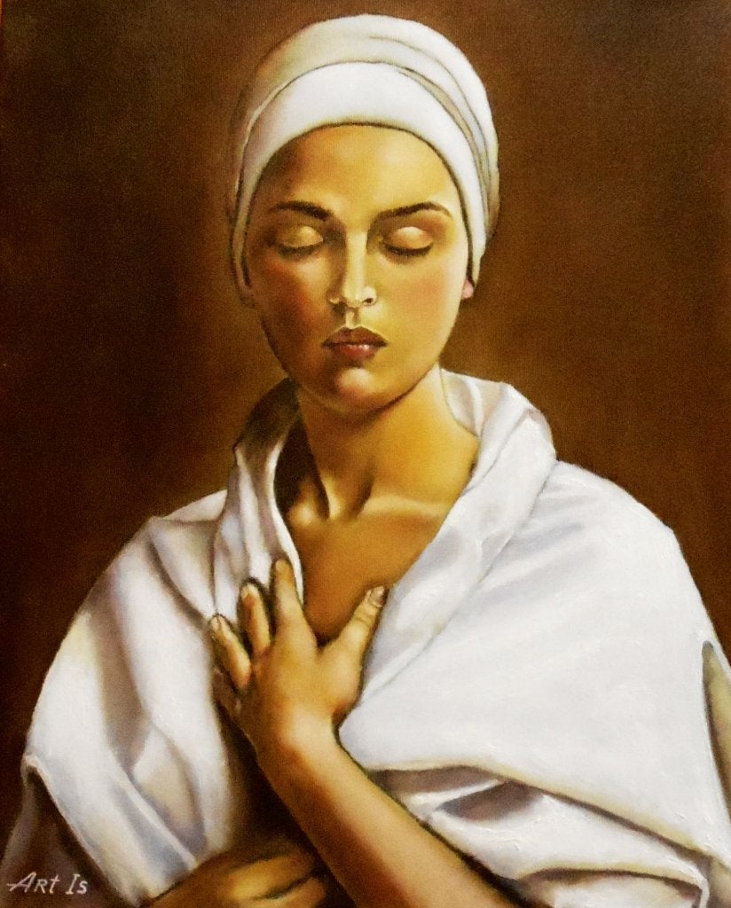 "Portret van een jong meisje"  Schilderij, Ophalen of Verzenden, Olieverf, Handgeschilderd, Portret