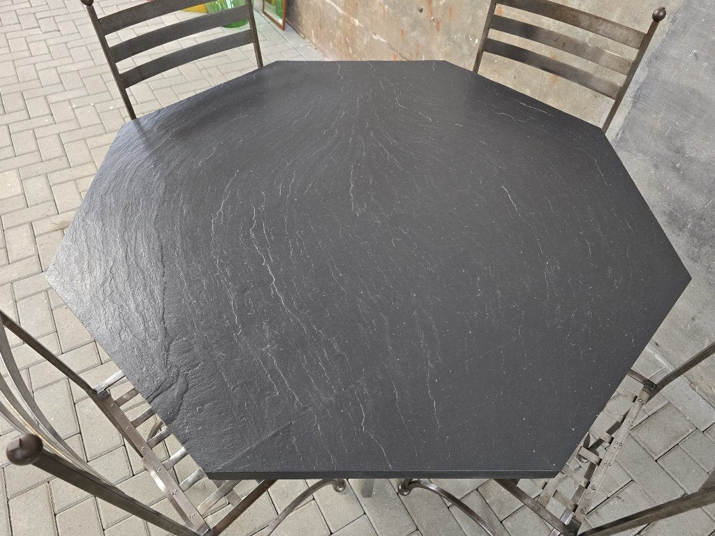70s Franse Design Eethoek Staal & Leisteen Stoelen Eettafel, Ophalen of Verzenden, Gebruikt, Modern Vintage Mid Century Design Minimalistisch