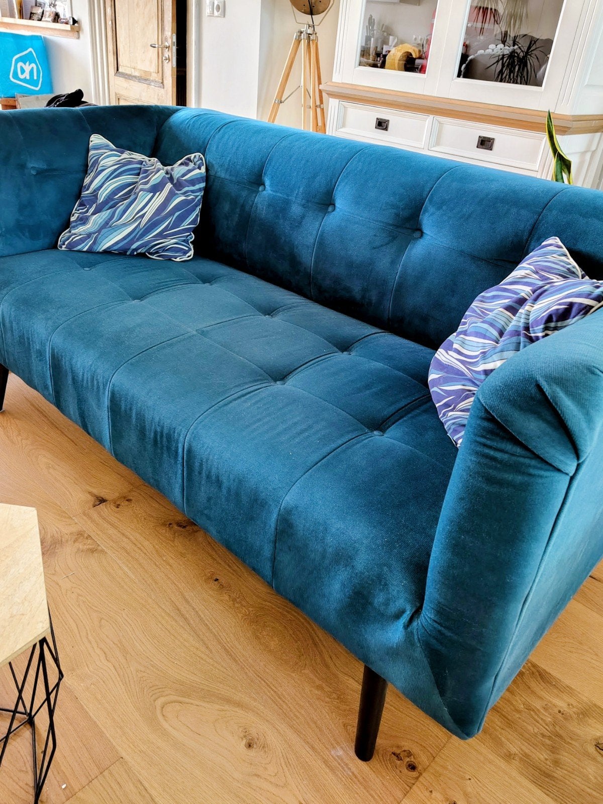 Comfortabele 3-zitsbank petrol turquoise, Ophalen, 150 tot 200 cm, Driepersoons, 75 tot 100 cm