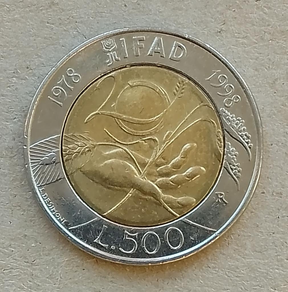 Italië, 500 lire ND (1998) FAO, Ophalen of Verzenden, Italië, Losse munt