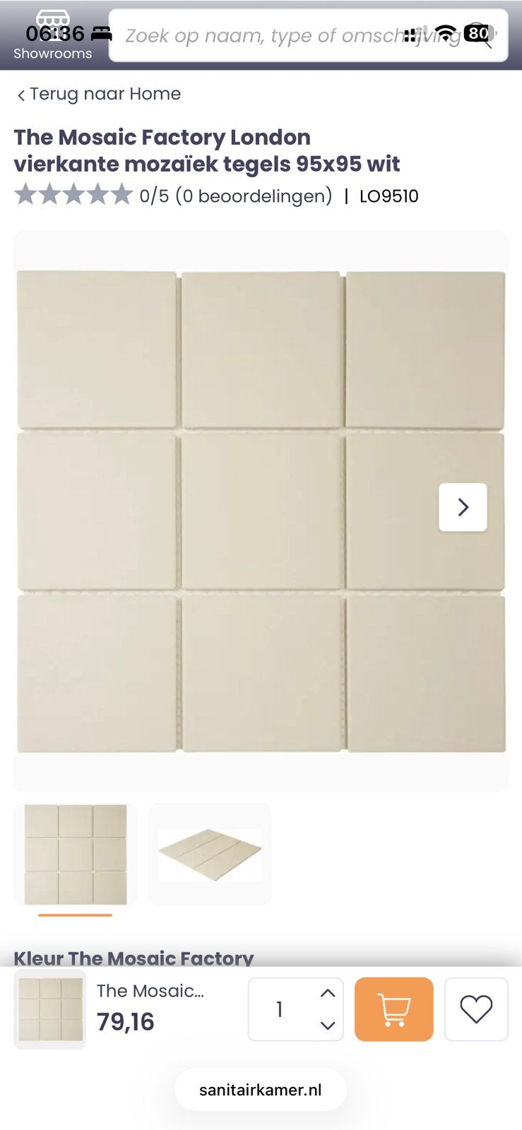 The Mosaic Factory London mozaïektegel 9,5x9,5cm wit ong 2m2, Doe-het-zelf en Verbouw, Tegels, Ophalen, Minder dan 5 m², Wandtegels