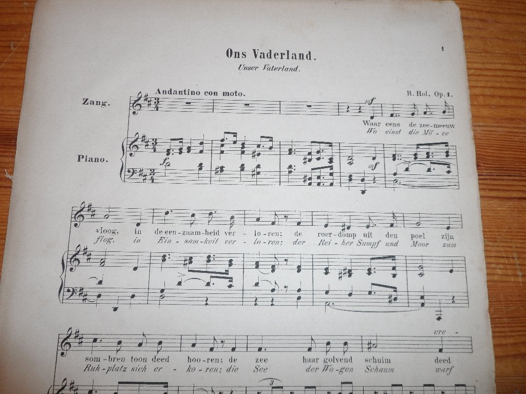 Ons vaderland - unser vaterland - r. Hol, Zang, Gebruikt, Ophalen of Verzenden, Artiest of Componist