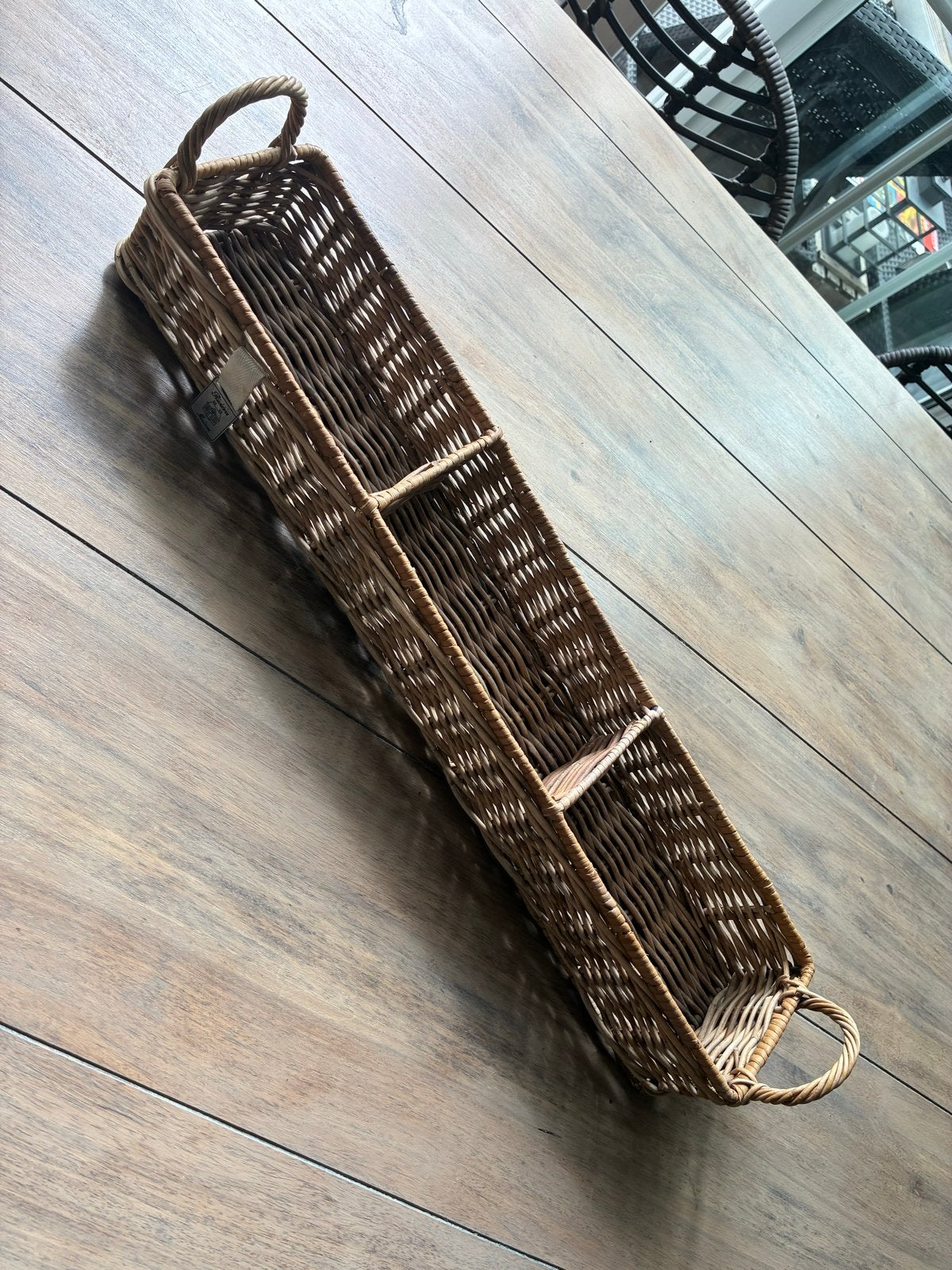 Riviera Maison rieten mand langwerpig met handvatten, Huis en Inrichting, Woonaccessoires | Schalen en Manden, Ophalen, Gebruikt