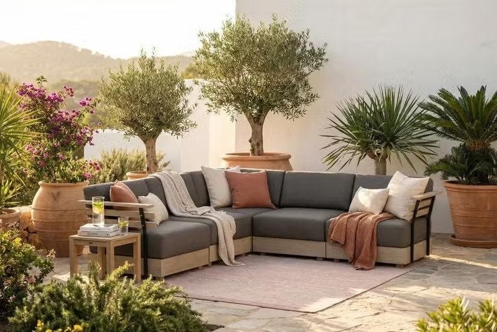 Teakhouten loungeset hoekbank Showroommodel SALE, Ophalen, 5 zitplaatsen, Teakhout, Zo goed als nieuw