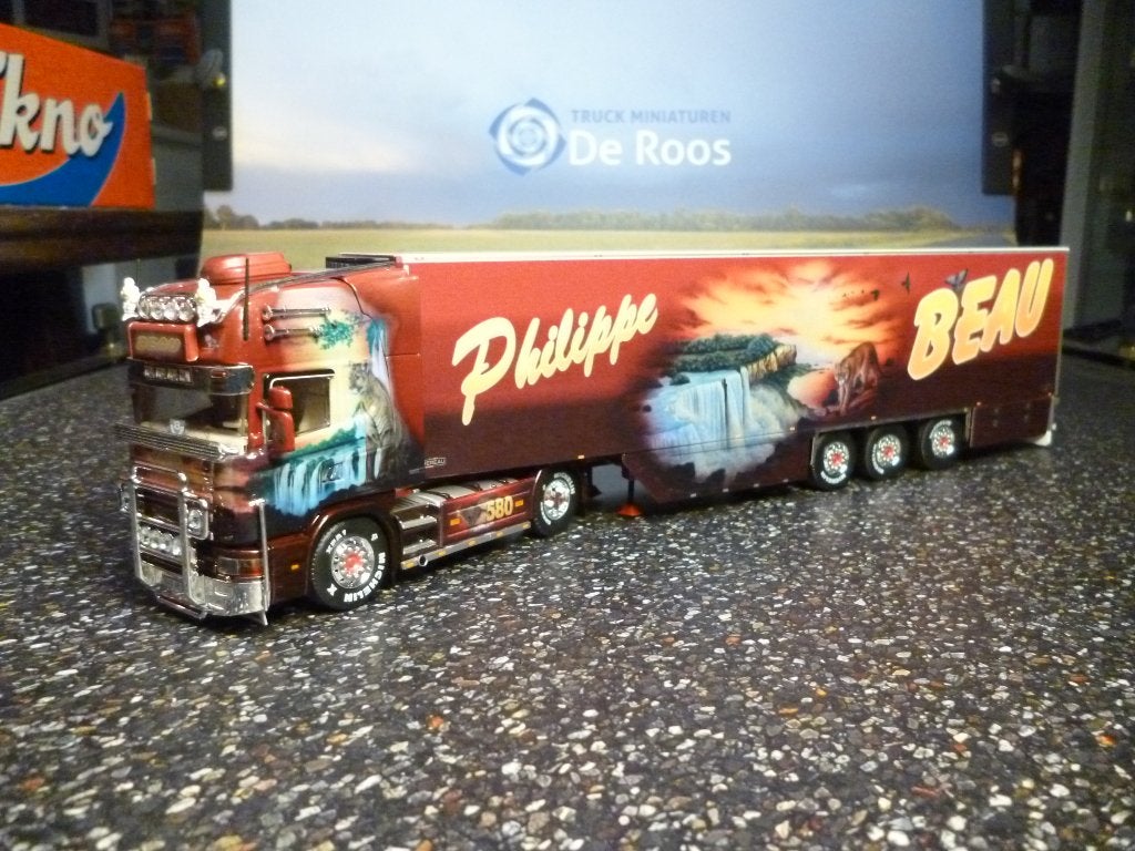 Tekno Scania R4 Beau Transport met certificaat Cougar, Hobby en Vrije tijd, Modelauto's | 1:50, Ophalen of Verzenden, Nieuw, Bus of Vrachtwagen