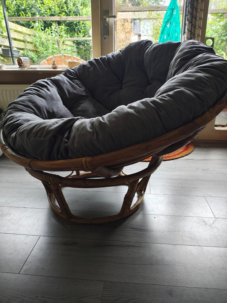 Papasan stoel met extra kussen, Ophalen, Stof, Landelijk, lounge, Zo goed als nieuw