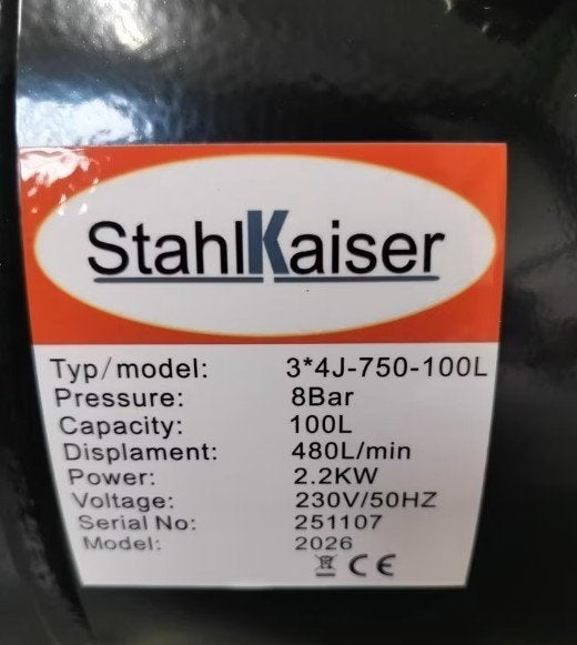 Stahlkaiser stille Olievrije Compressor 100 L 8 Bar .Nieuw!!, Doe-het-zelf en Verbouw, Compressors, Ophalen, Nieuw, 400 tot 800 liter/min