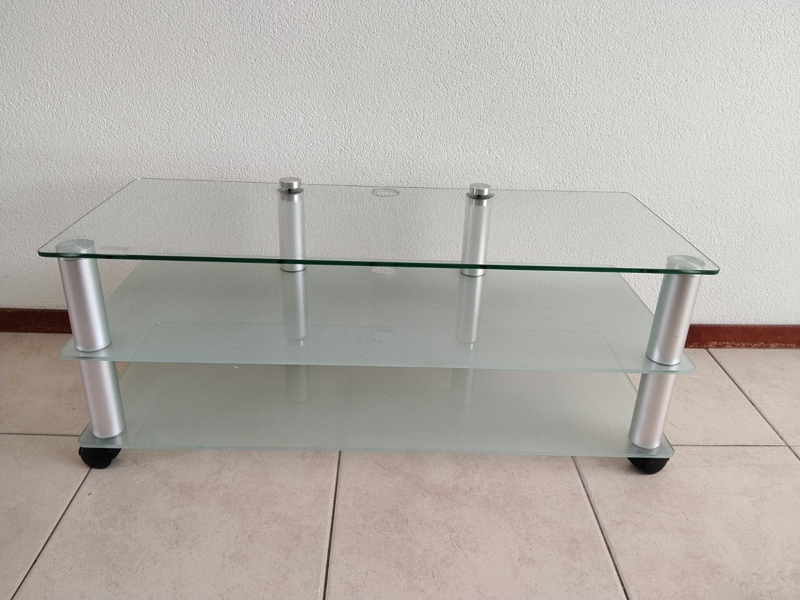 TV meubel glas alu, Ophalen, Gebruikt, 70 tot 120 cm, Glas