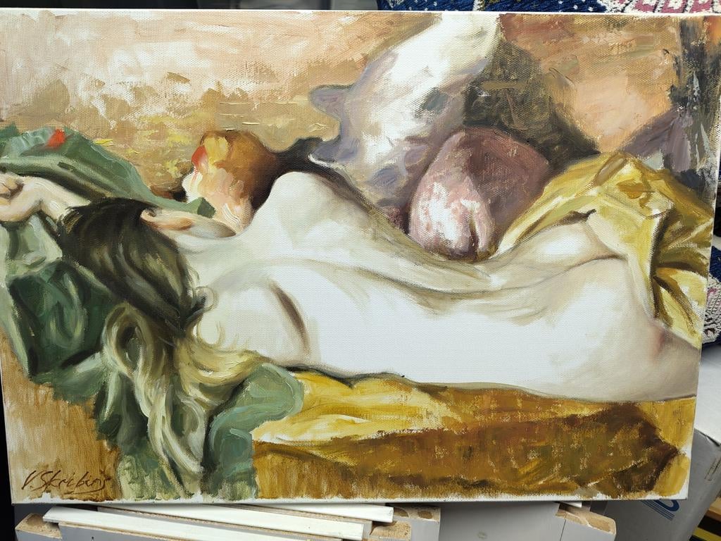 Prachtig schilderij van Russische kunstenaar V. Skribins, Antiek en Kunst, Ophalen of Verzenden