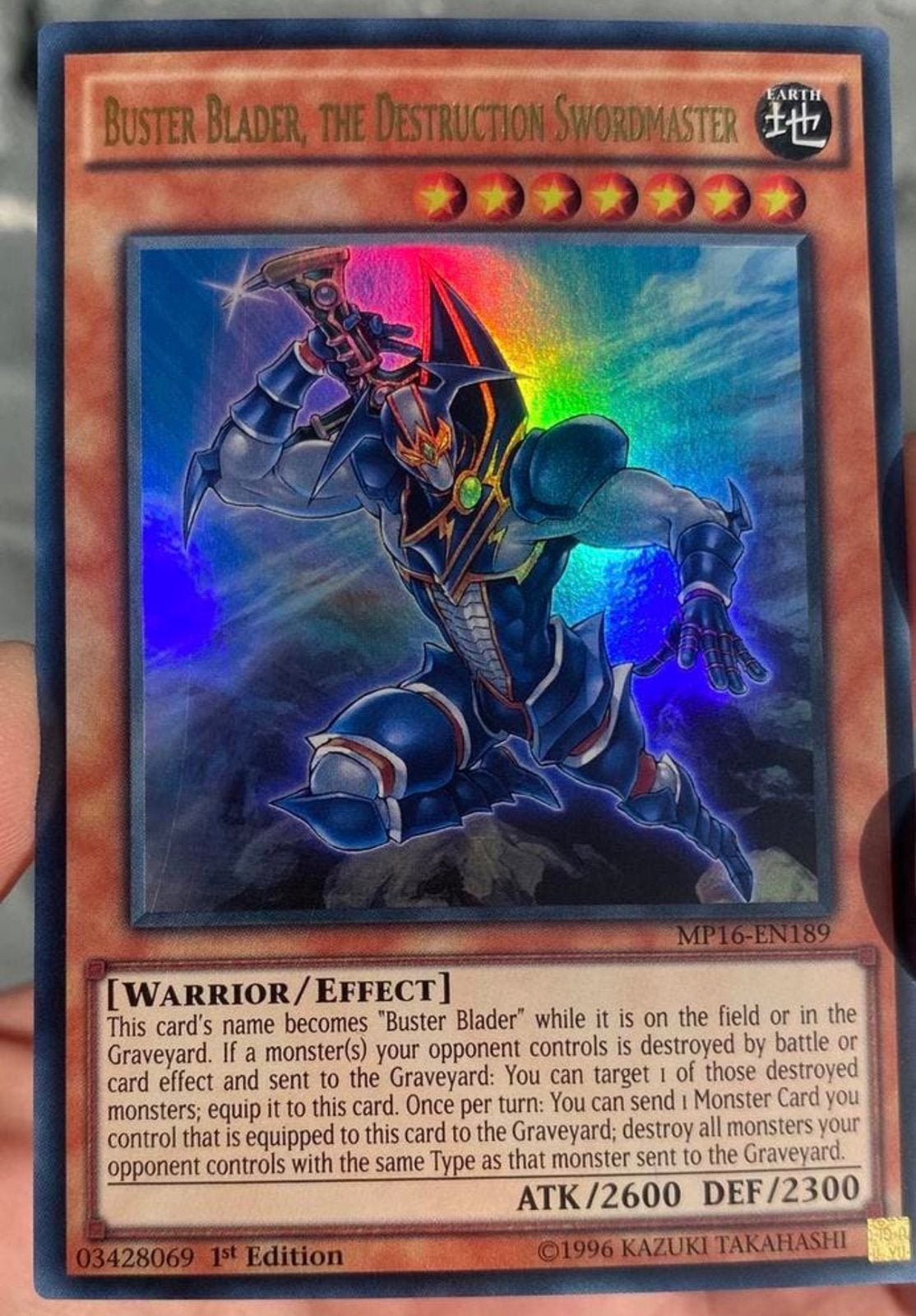 Yu-Gi-Oh! Buster Blader, the Destruction Swordmaster MP16 !, Ophalen of Verzenden, Zo goed als nieuw, Losse kaart, Foil