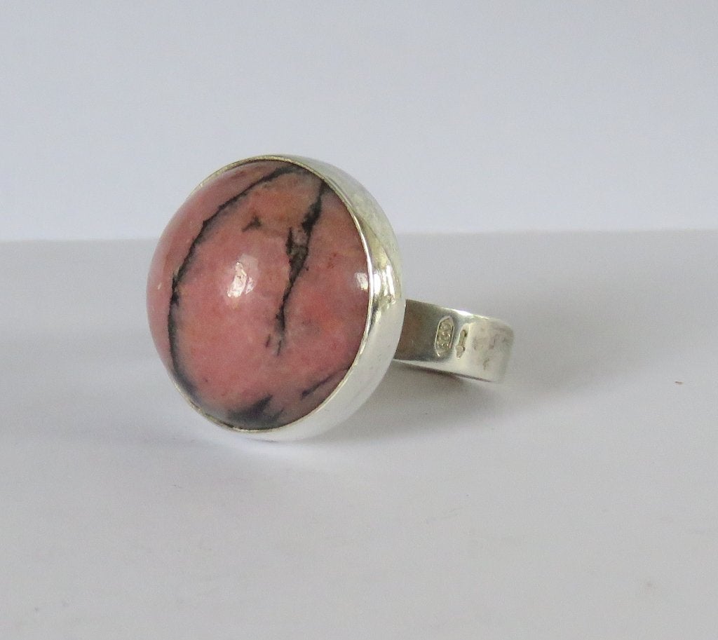 Vintage-Zilveren Rhodoniet Ring - Zilversmid E.J.Brinkert, Gebruikt, Ophalen of Verzenden, Met edelsteen, Dame
