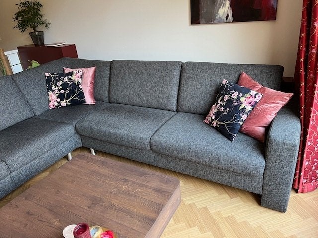 Hoekbank grijs/donkerbruin met pocketvering, Ophalen, Gebruikt, Hoekbank, 150 cm of meer