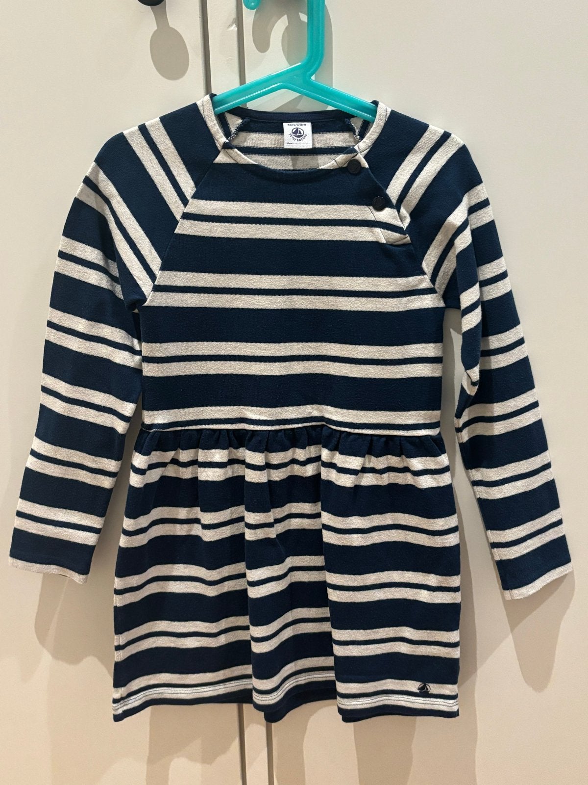 Petit Bateau Jurk Gestreepte Lange Mouwen Maat 128, Ophalen of Verzenden, Gebruikt, Meisje, Jurk of Rok