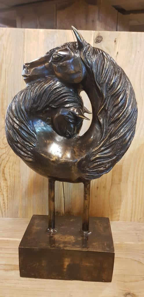 DUBBELE PAARDENHOOFD / bronzen beeld, Ophalen of Verzenden, Nieuw, Paard, Beeldje of Figuurtje