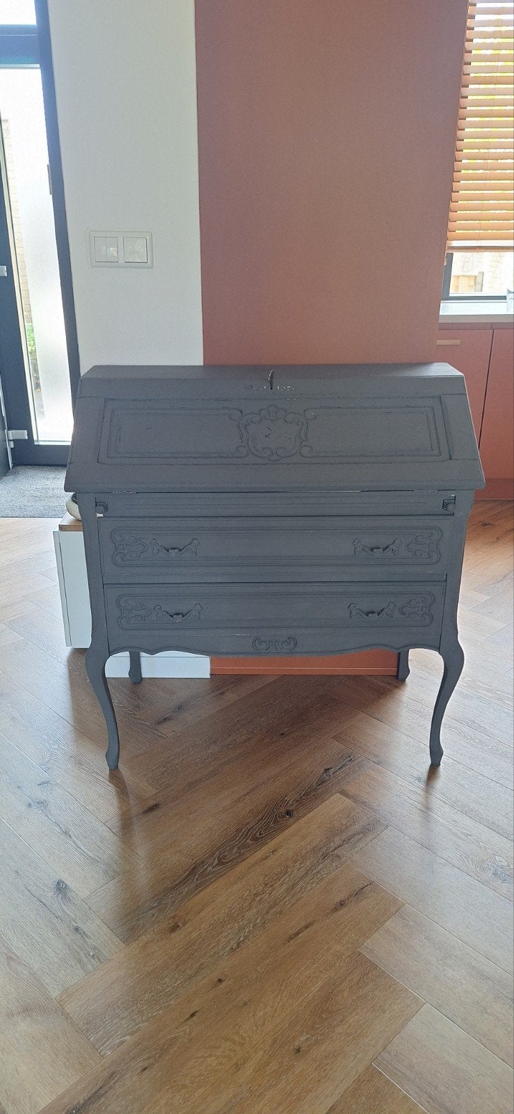 Antiek secretaire bureau - Grijs geverfd, Ophalen of Verzenden, Gebruikt, Klassiek, Antiek, Landelijk