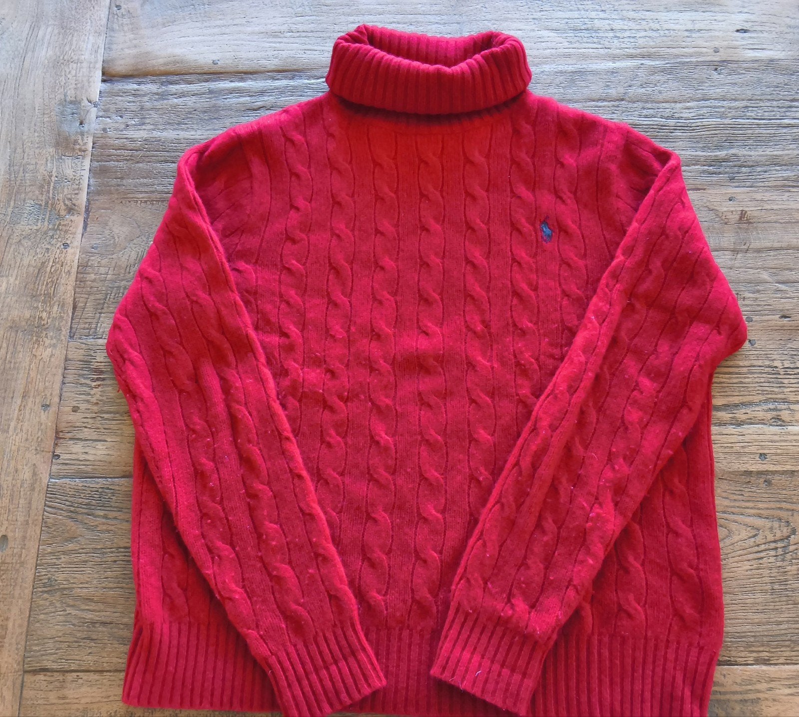 Rode Ralph Lauren coltrui met kabelpatroon, Maat 38/40 (M), Ophalen of Verzenden, Ralph Lauren, Gedragen